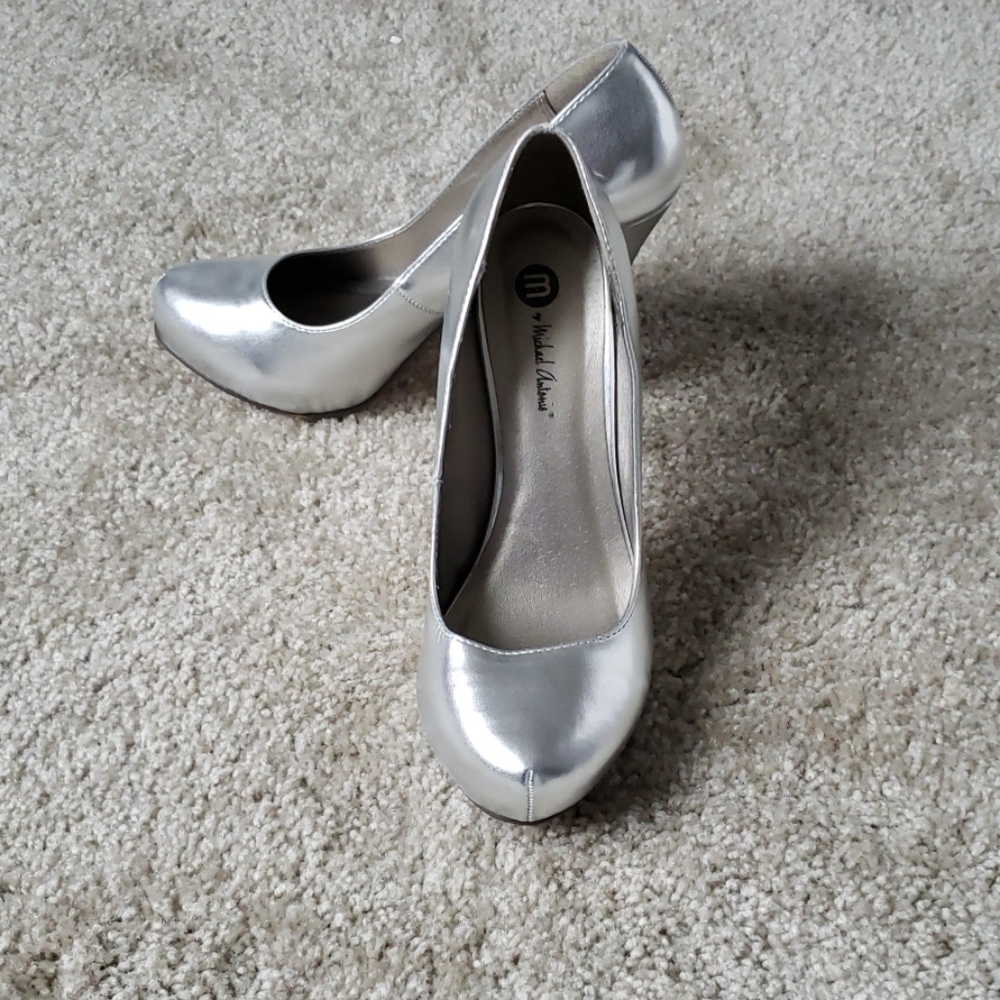 Michael Antonio Silver Platform Stilettos